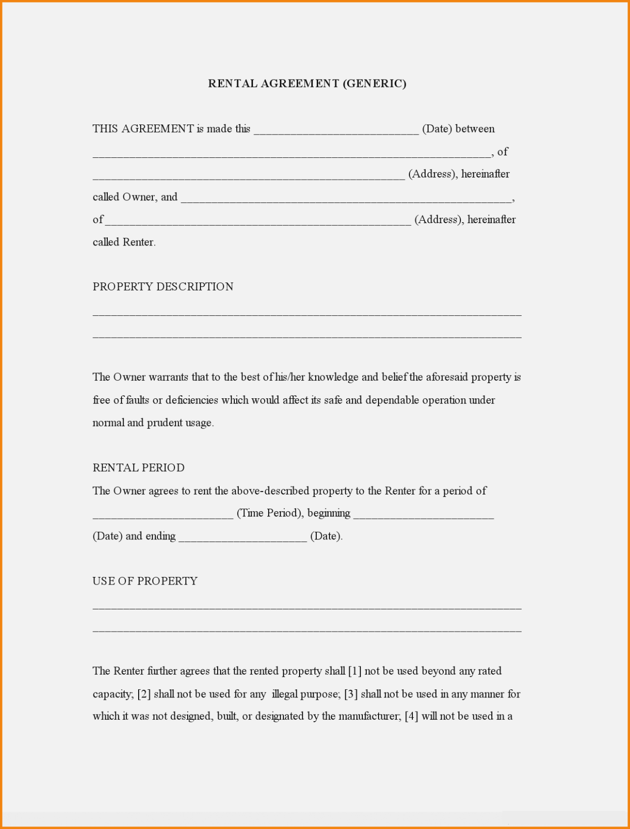 Free Printable 1 Year Rental Agreement