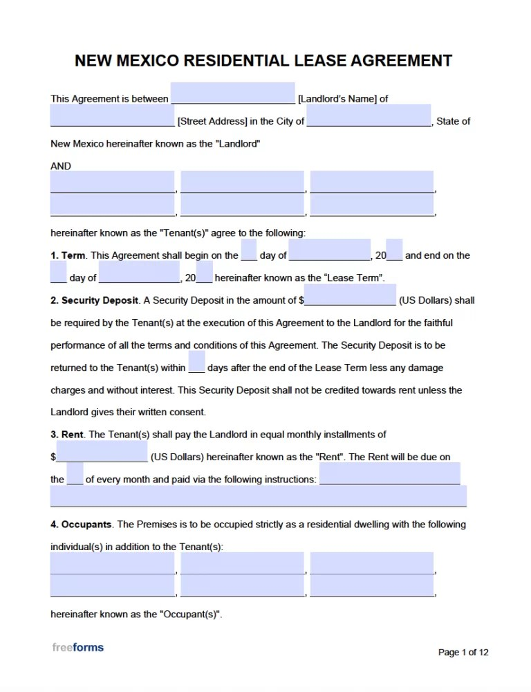 Printable Rental Agreement New Mexico