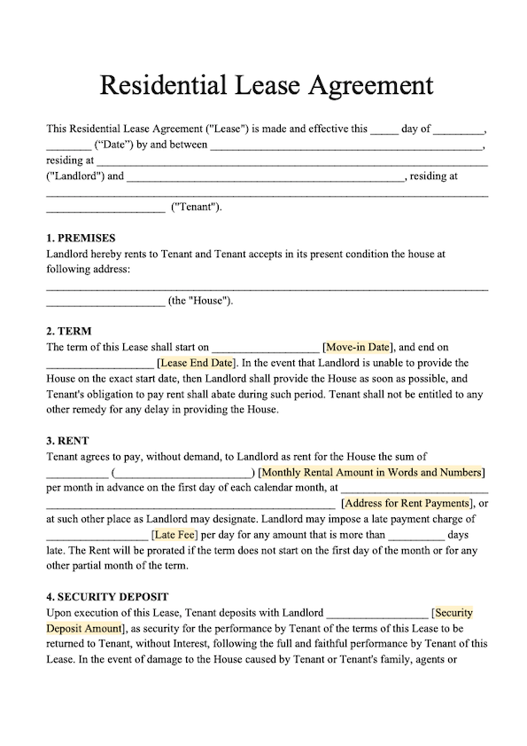 Free Printable Basic Rental Lease Agreement