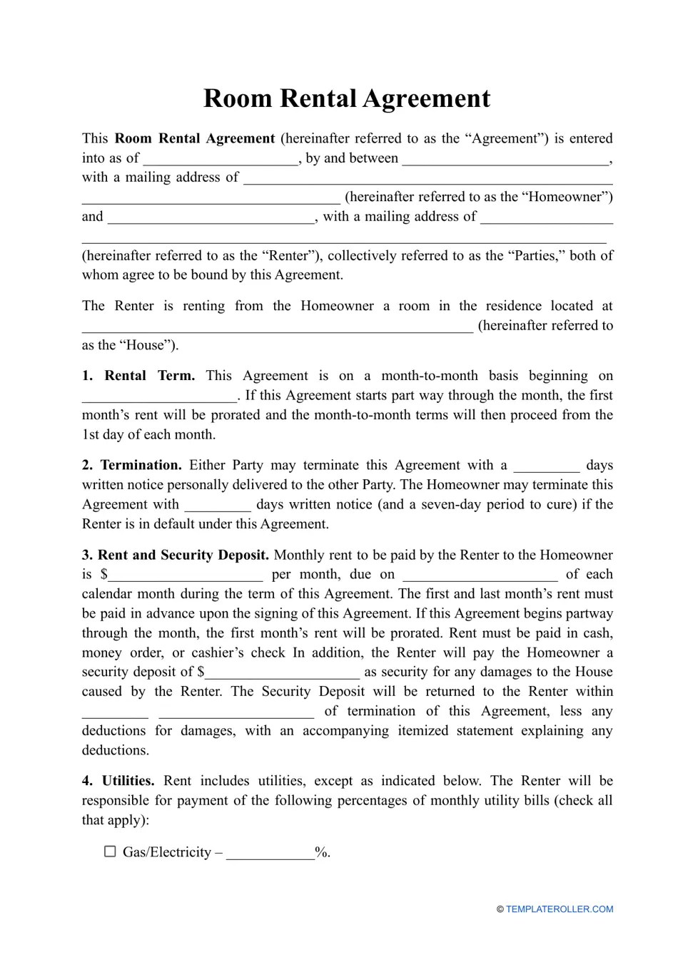 Free Printable Basic Room Rental Agreement Printable New Year Banners
