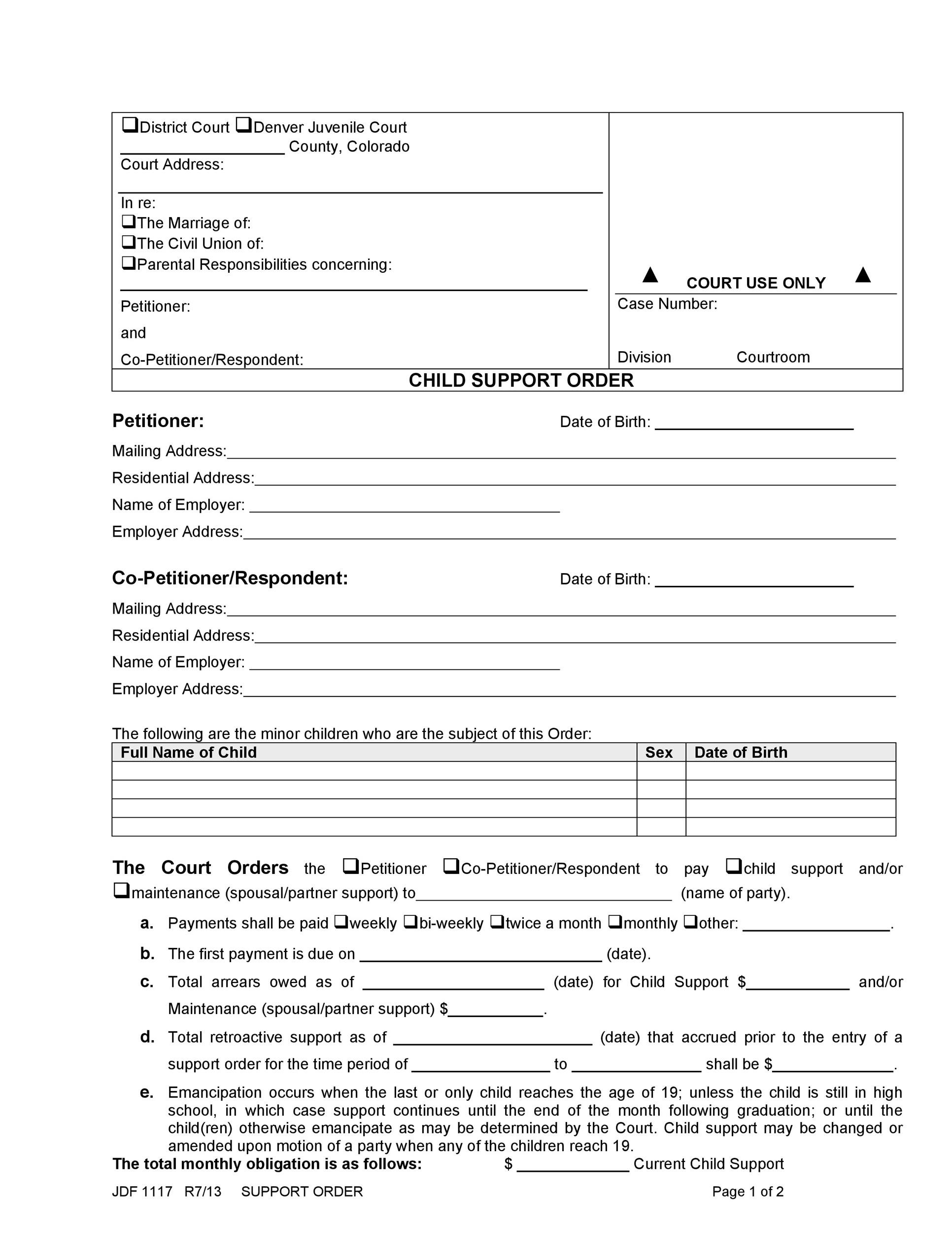 Free Printable Child Support Forms Printable Forms Free Online