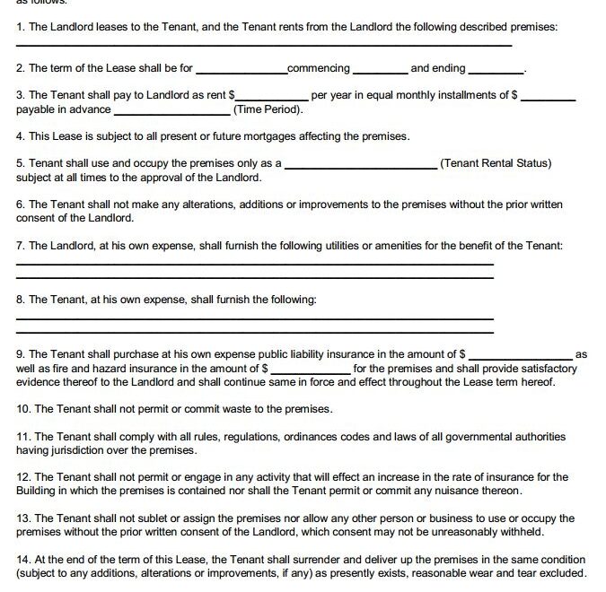Free Printable Commercial Lease Agreement Template