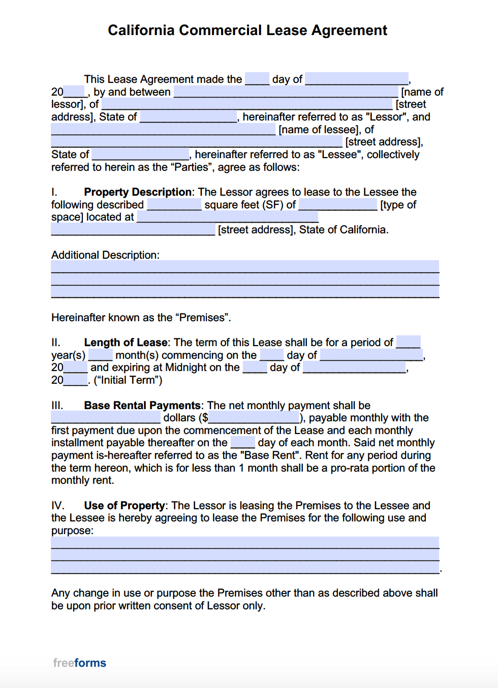 Printable Commercial Lease Agreement