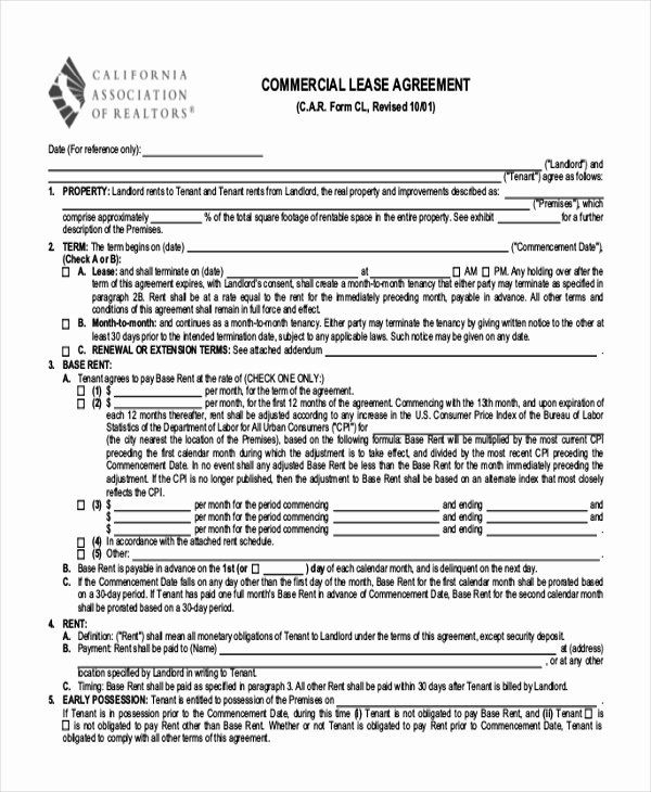 Free Printable Commercial Lease Agreement