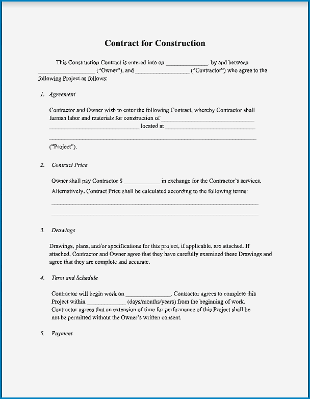 Printable Contracts For Contractors