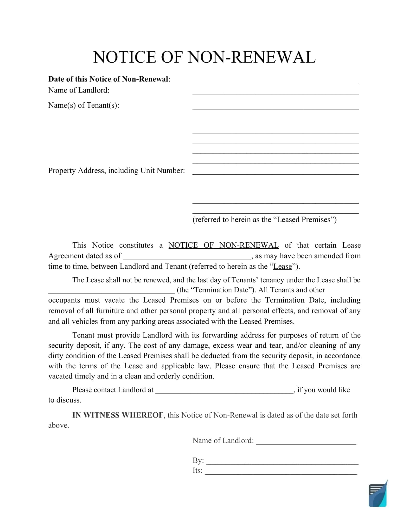 Printable Tenant Agreement Form