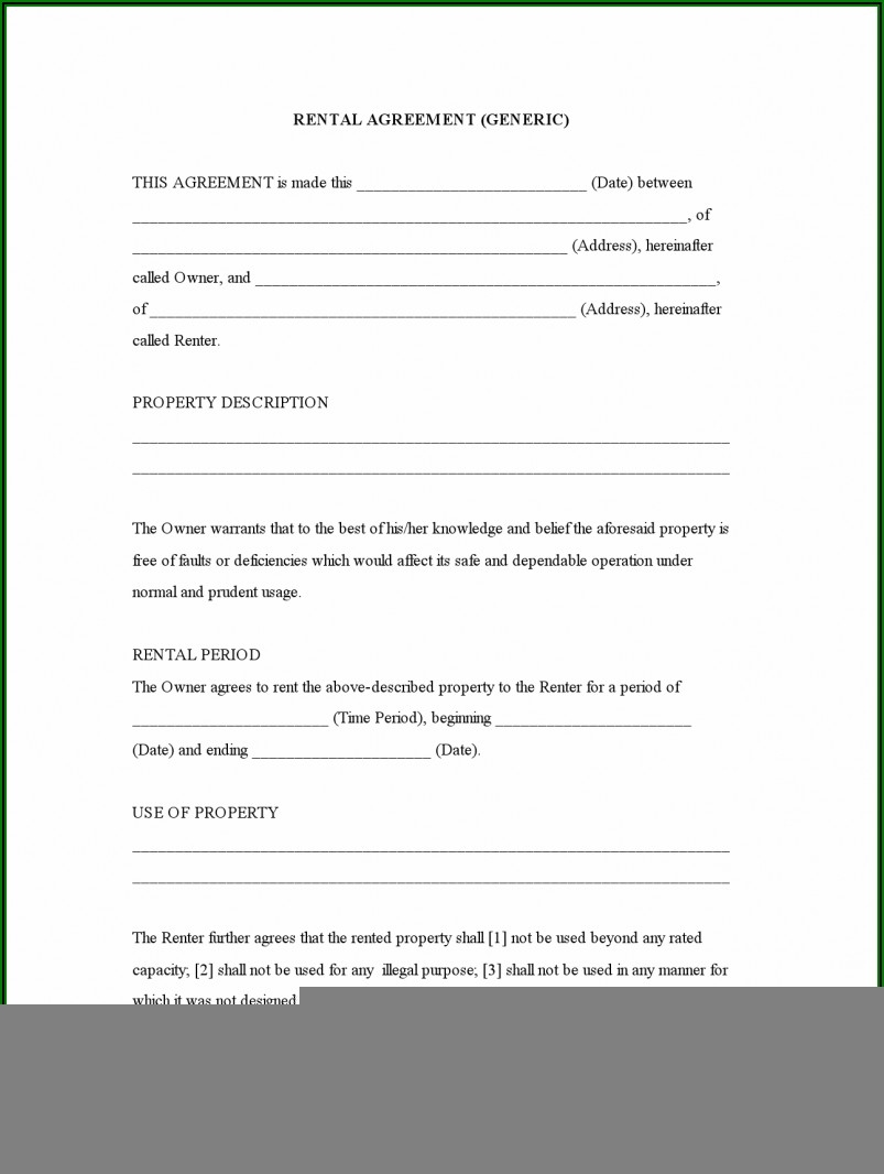 Printable Rental Agreement Hawaii