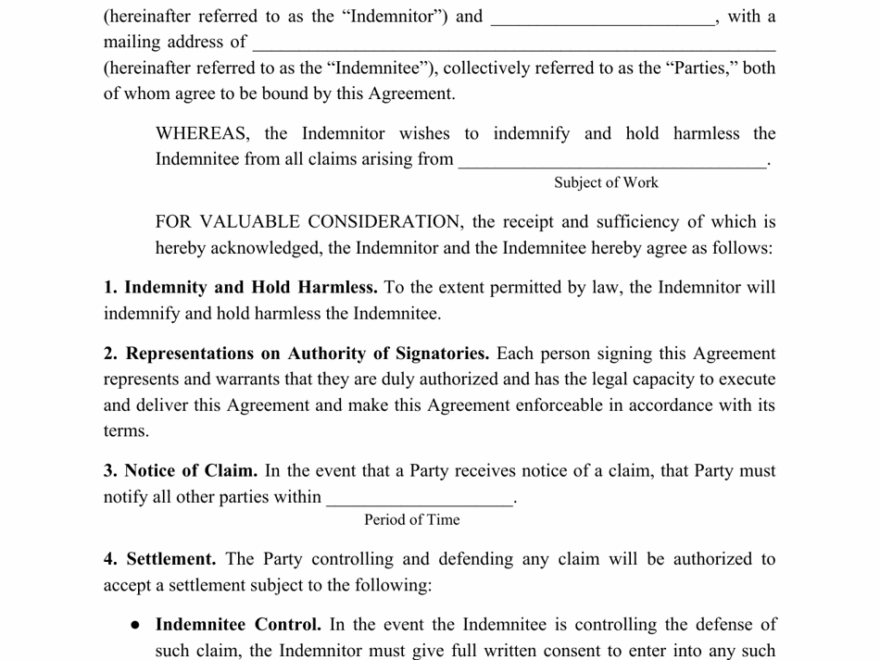 Free Printable Hold Harmless Agreement Template Printable Form
