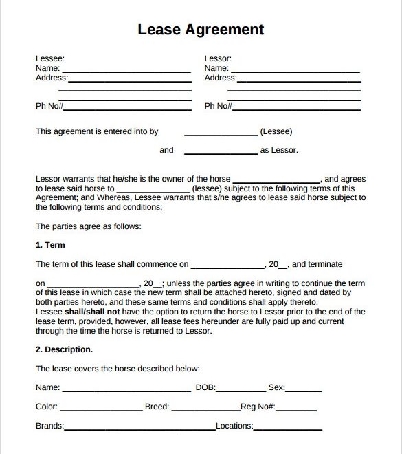 FREE Printable Horse Lease Agreement Printable Lease Agreement