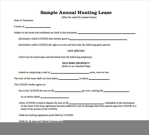 FREE Printable Hunting Lease Agreement Printable Lease Agreement