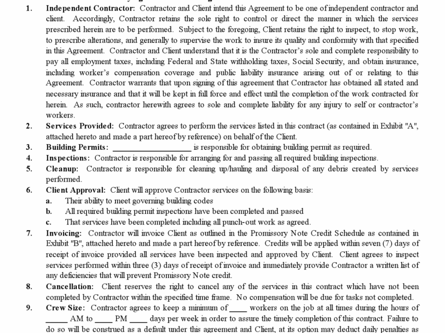 Free Printable Independent Contractor Agreement Free Printable