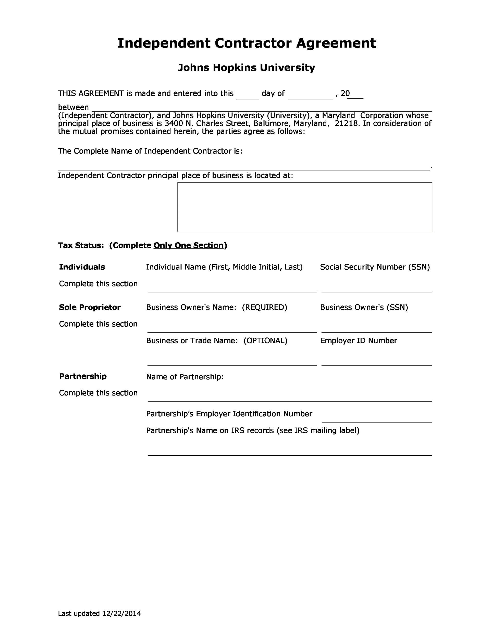 Free Printable Independent Contractor Agreement