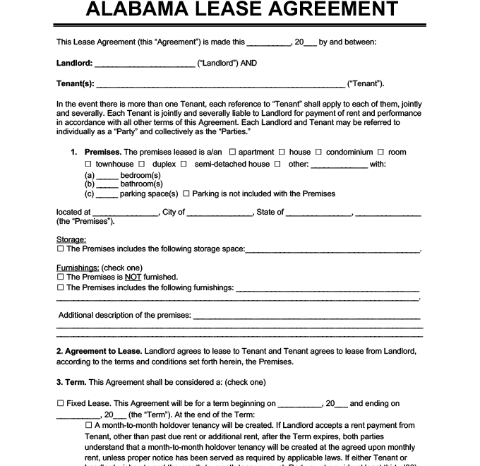 FREE Printable Lease Agreement Alabama Printable Lease Agreement
