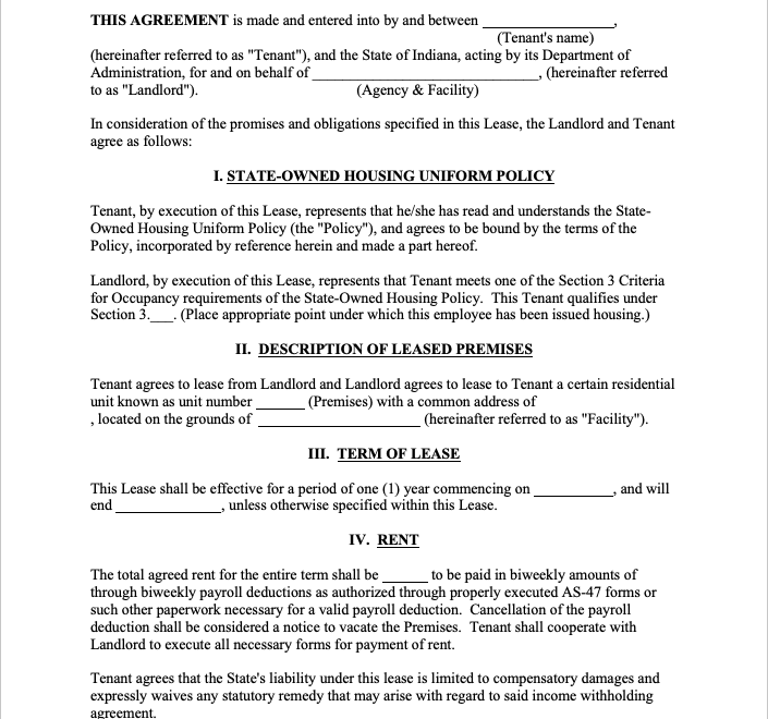 FREE Printable Lease Agreement Indiana Printable Lease Agreement