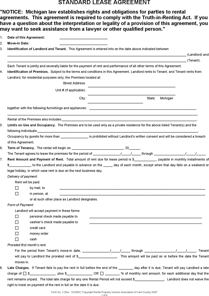 FREE Printable Lease Agreement Michigan Printable Lease Agreement