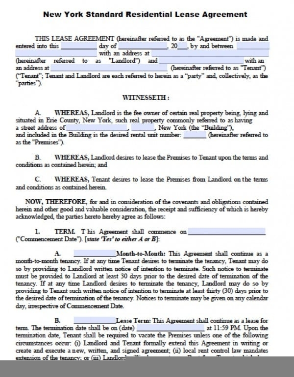 FREE Printable Lease Agreement New York Printable Lease Agreement