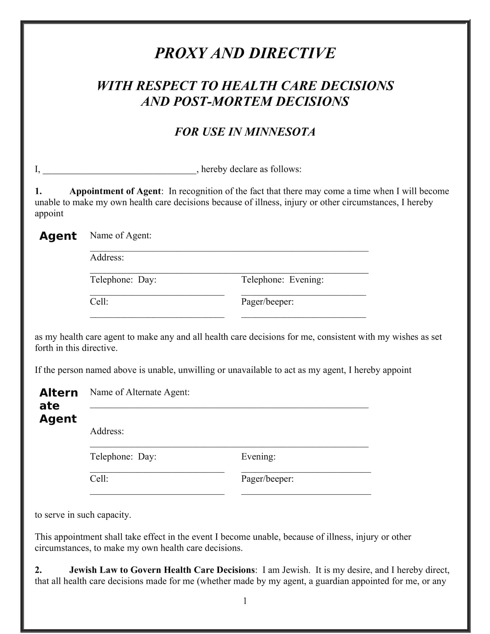 Free Printable Living Will Form Templates PDF Word Health Care Directive