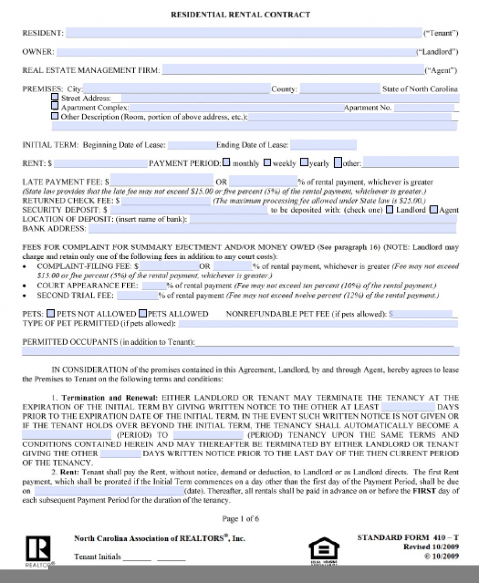 FREE Printable NC Lease Agreement Printable Lease Agreement