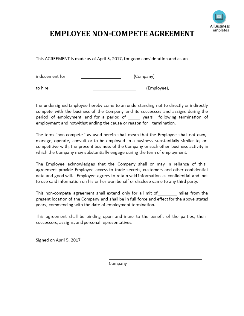 Free Printable Non Compete Agreement Printable World Holiday
