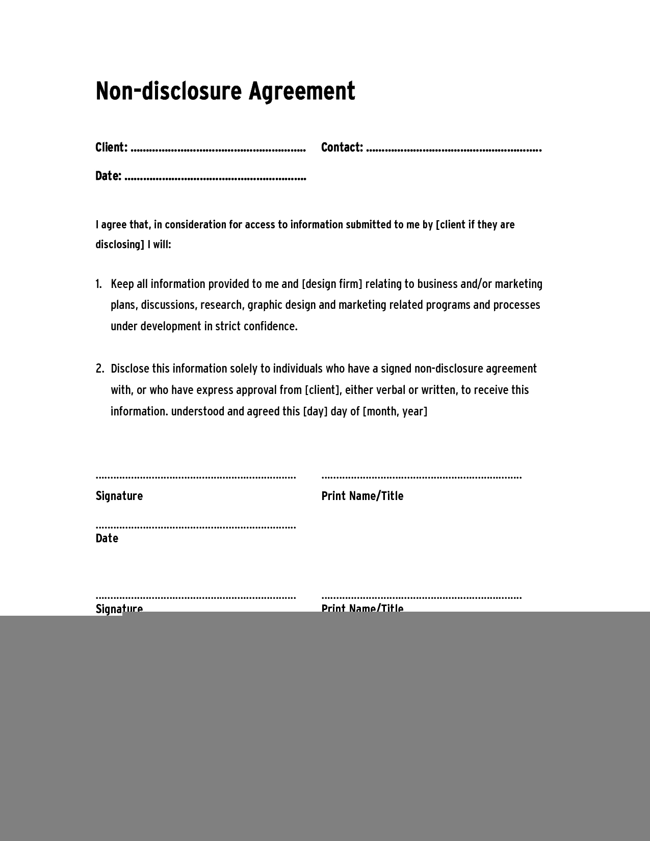 Printable Non Disclosure Agreement