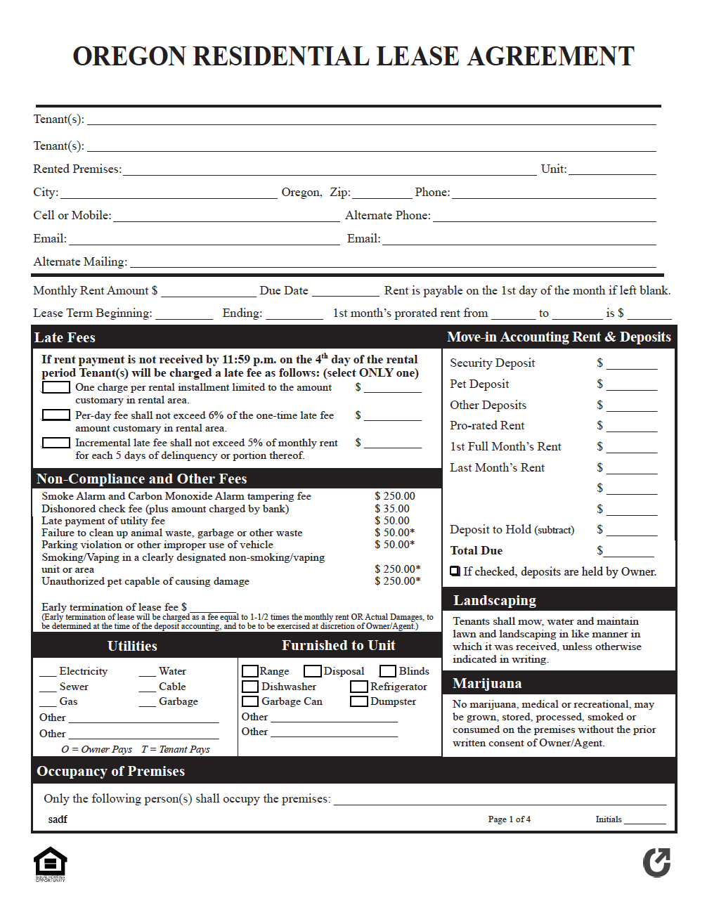 Oregon Rental Agreement Form 818a Printable