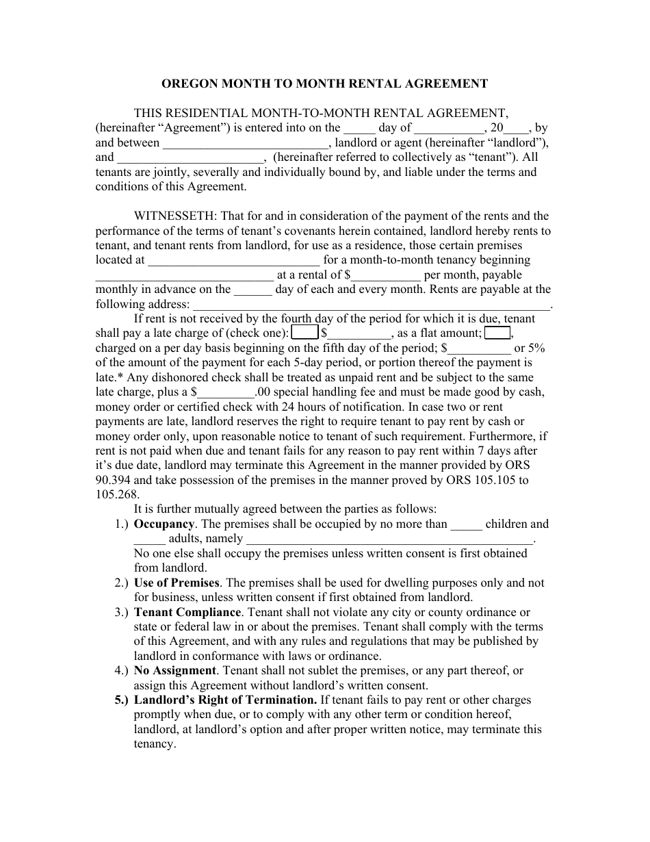 Free Printable Oregon Rental Agreement Printable World Holiday