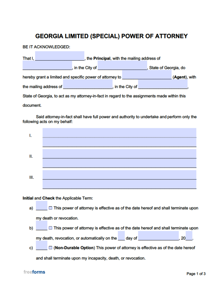 Free Printable Power Of Attorney Form Georgia Printable Forms Free Online