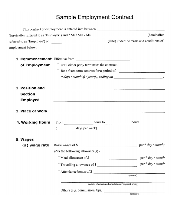 Free Printable Printable Employment Contract Template Printable Templates