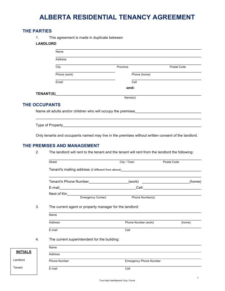 Free Printable Rental Agreement Forms Alberta Printable Forms Free Online