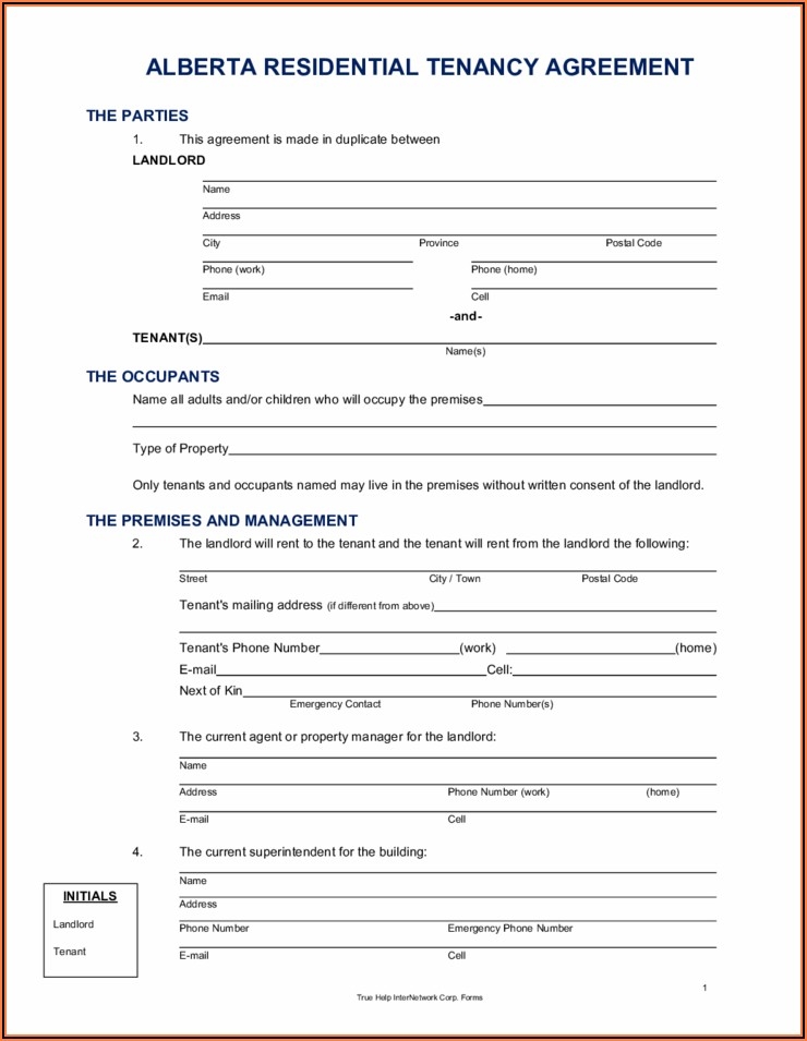 Free Printable Rental Agreement Alberta