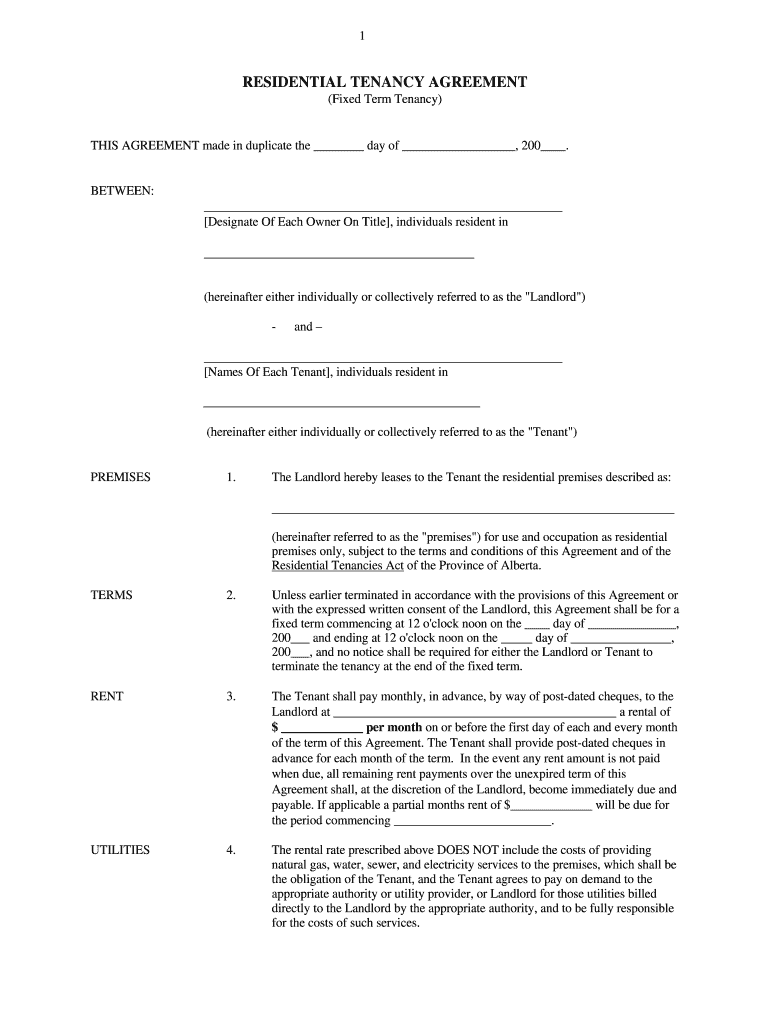Free Printable Rental Agreement Forms Alberta Printable Forms Free Online