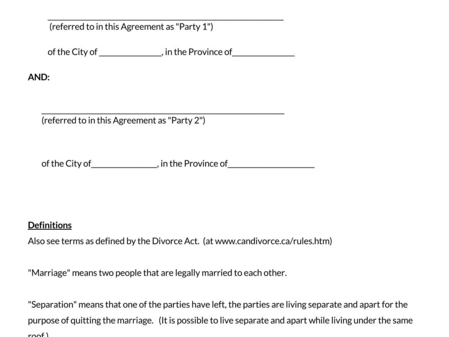 Free Printable Separation Agreement Form Printable Forms Free Online