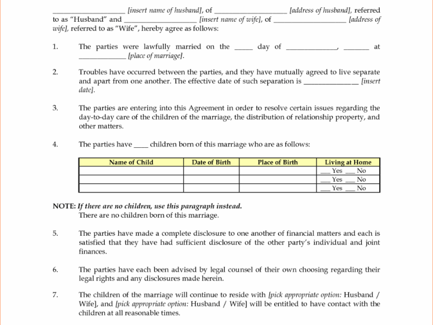 Free Printable Separation Agreement Ontario Template Printable Templates