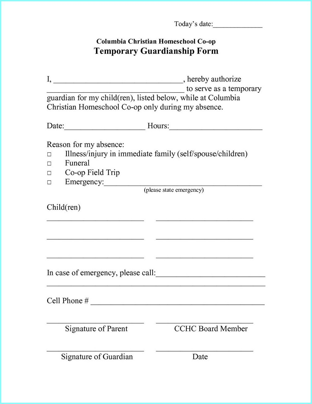 Notarized Printable Temporary Guardianship Agreement Form