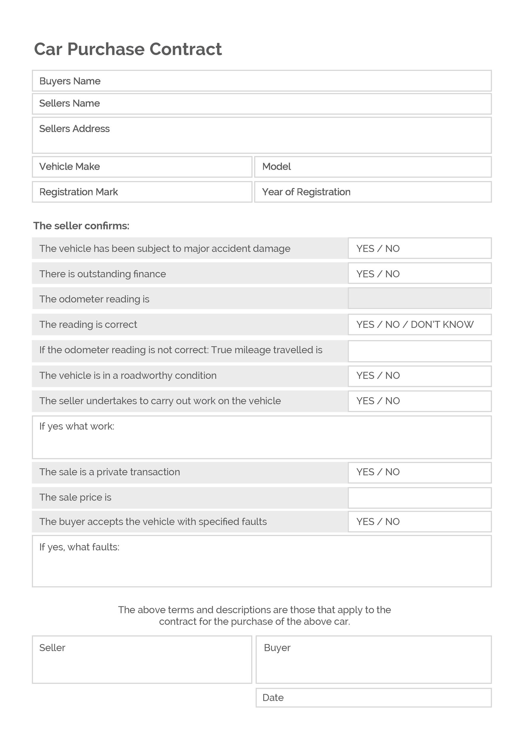 Free Printable Vehicle Purchase Agreement FreePrintableTM 