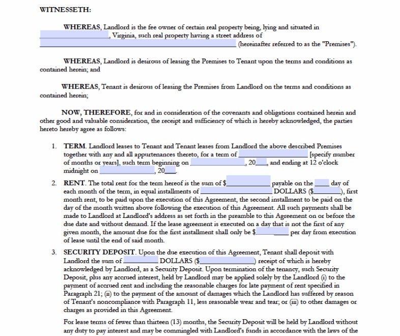 FREE Printable Virginia Lease Agreement Printable Lease Agreement