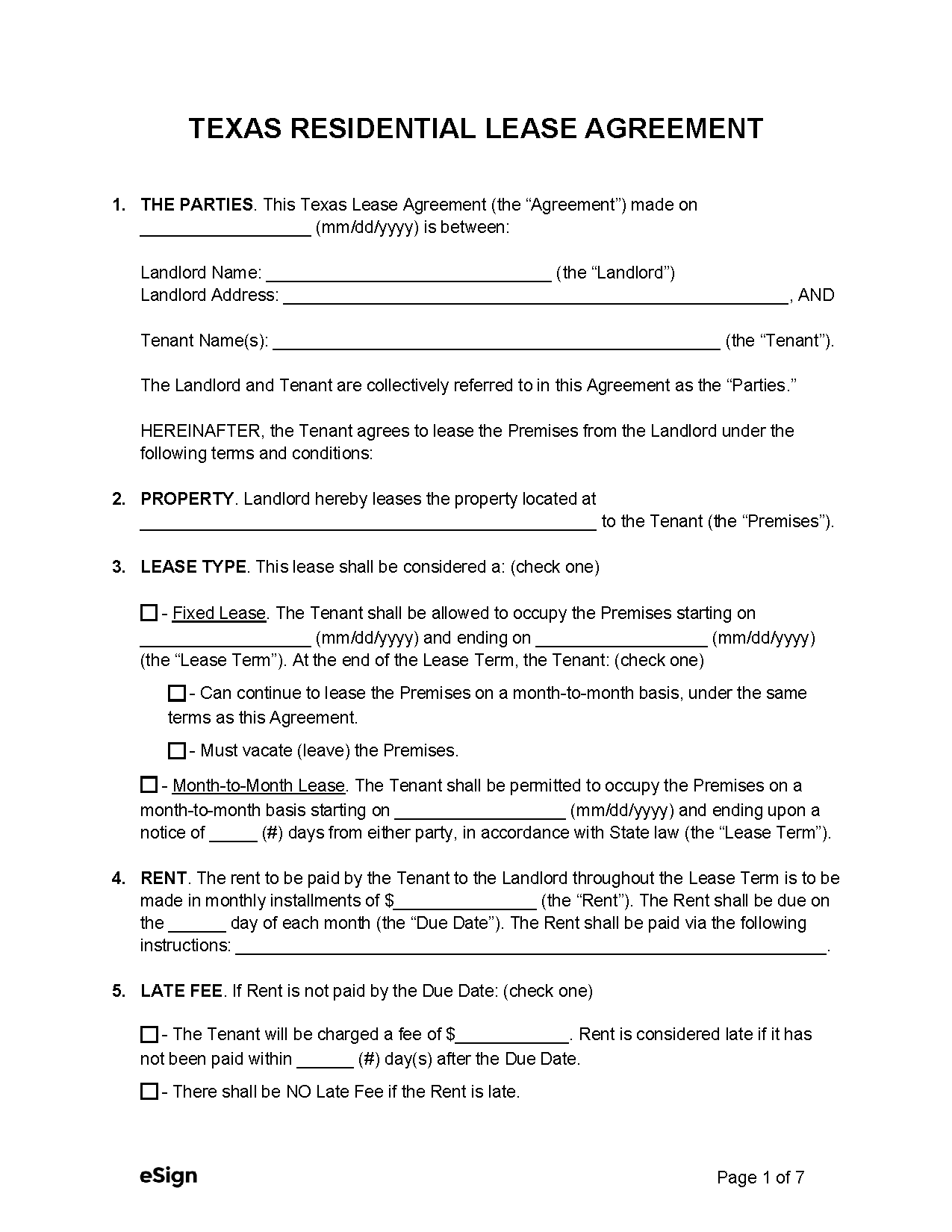 Free Texas Rental Lease Agreement Templates 8 PDF Word