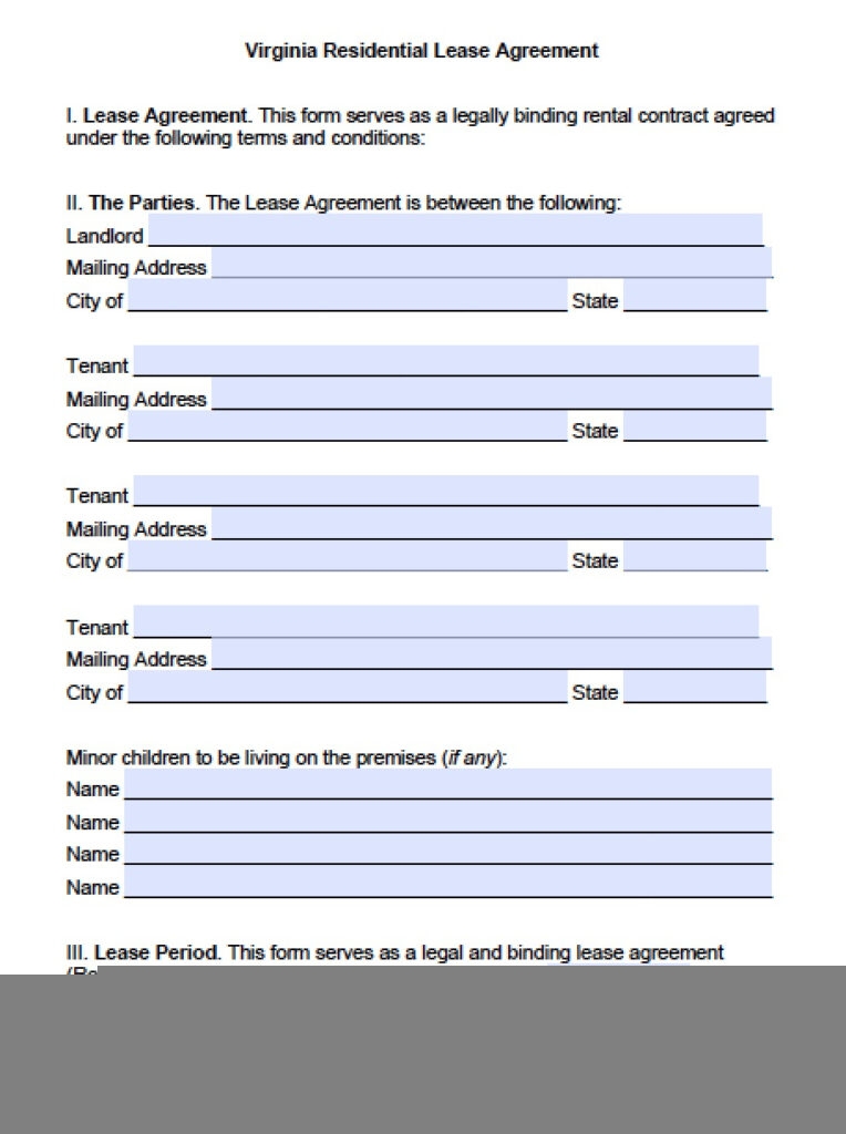 Free Virginia Standard Residential Lease Agreement Template PDF Word 