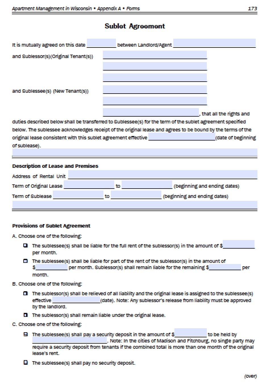 Free Wisconsin Rental Lease Agreement Templates PDF Word