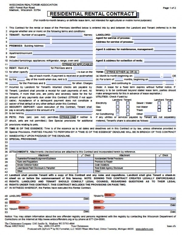 Free Wisconsin Residential Lease Agreement PDF Word doc 