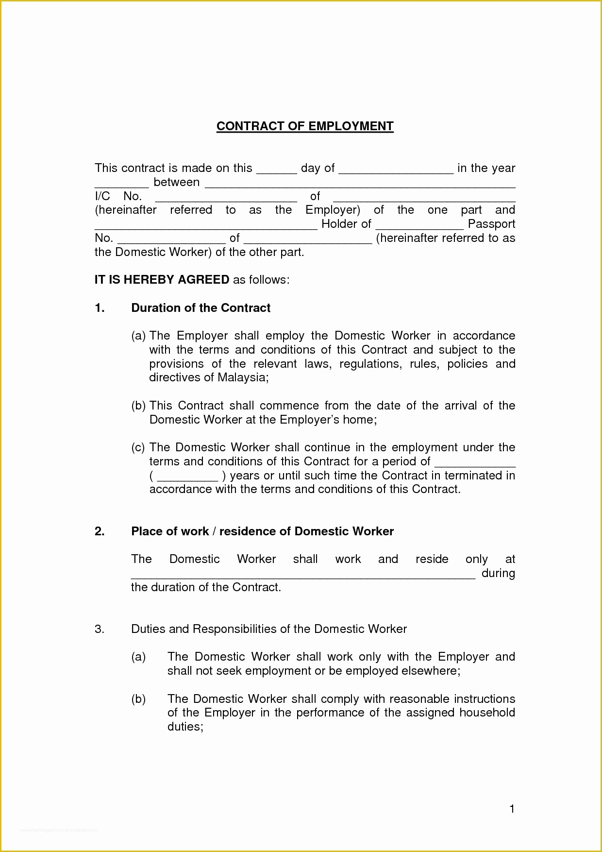 Printable Employment Contract Template Free
