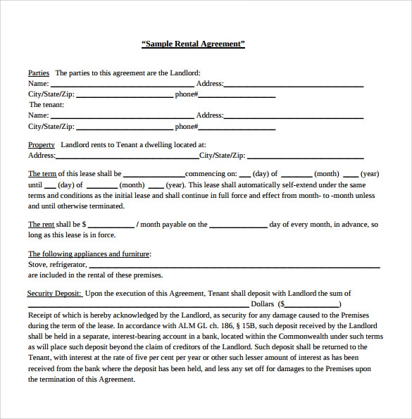 Generic Rental Agreement Printable Printable Lease Agreement