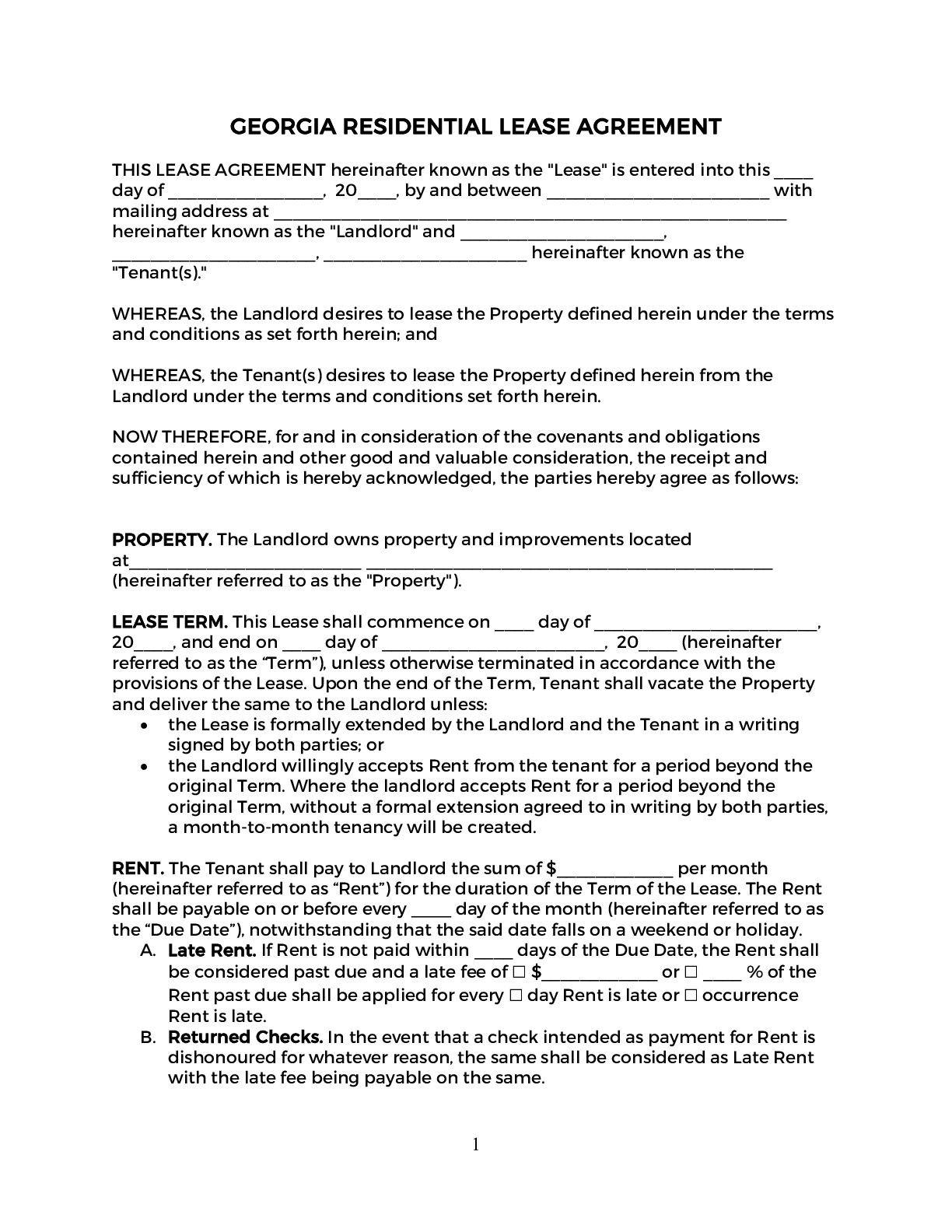 Printable Rental Agreement Form Georgia