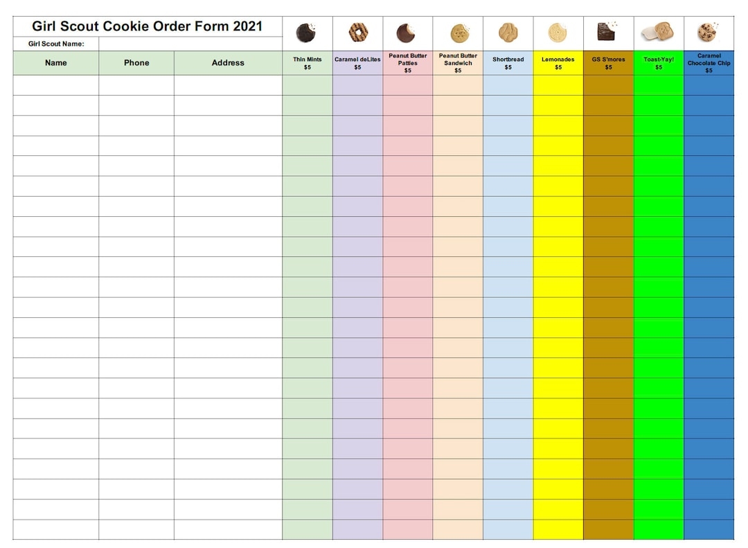 2025 Cookie Order Form Printable
