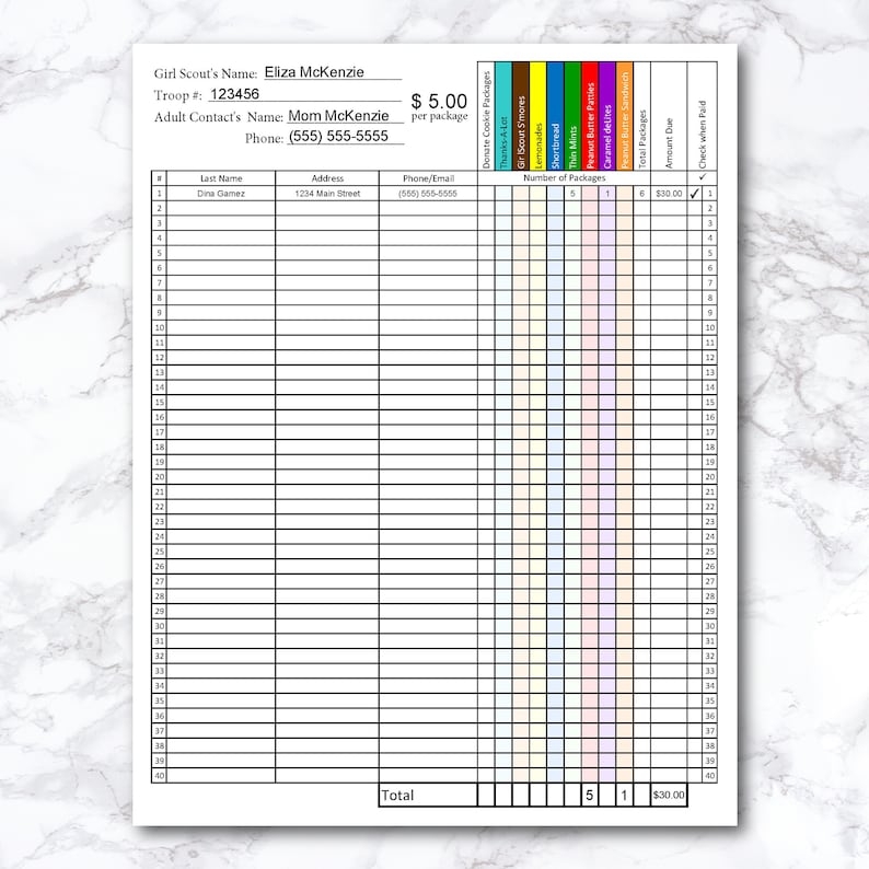 Girls Scout Cookie Order Form Printable Printable Forms Free Online