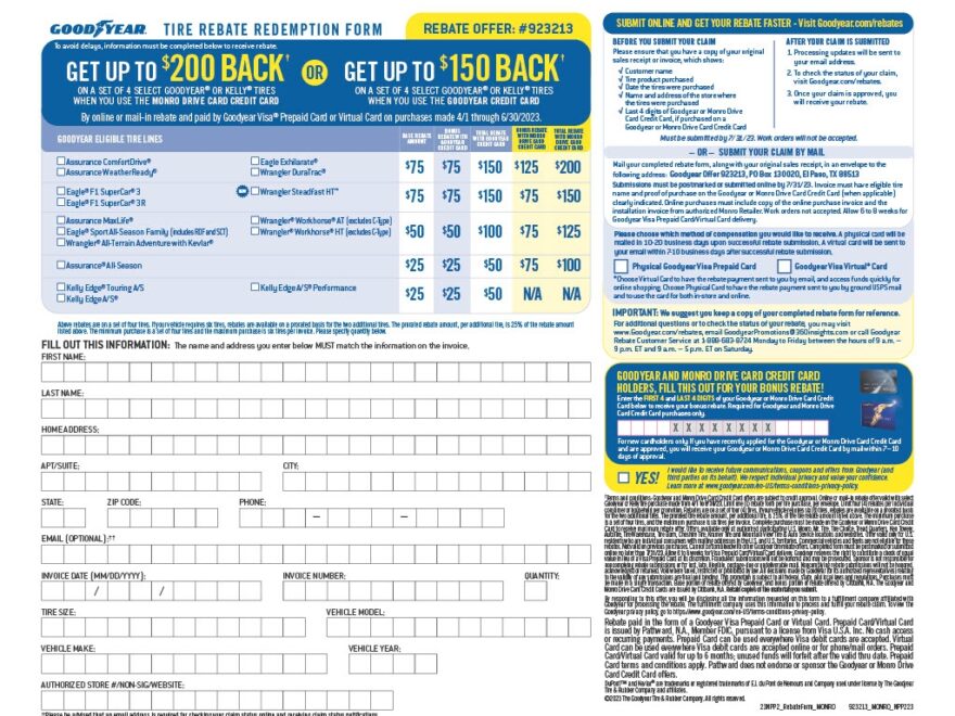 Goodyear Rebate Form 2025 Irene J Hall