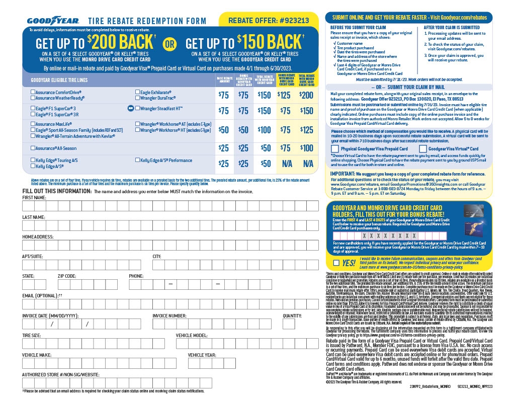 Goodyear Rebate Form 2025 Irene J Hall