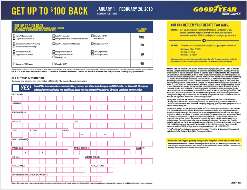 Goodyear Tire Rebate Form 2025 Printable