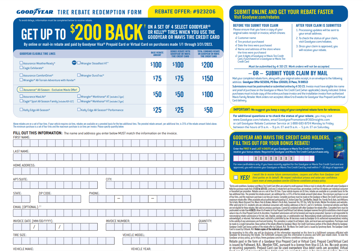 Goodyear Rebate Forms 2025 Dasie Linnet