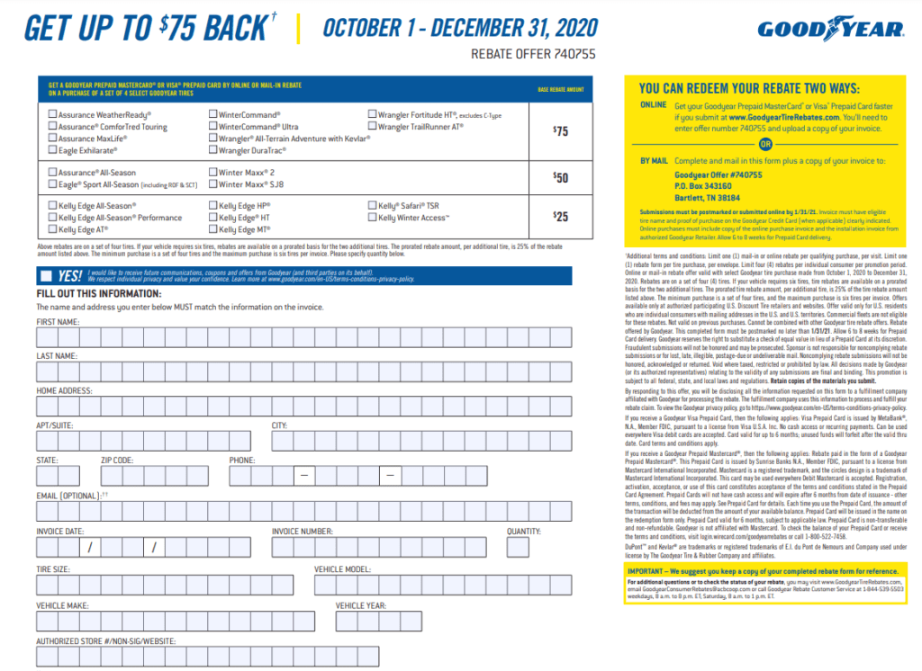 Goodyear Tire Rebate Form Printable Rebate Form